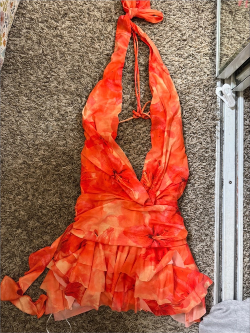 Orange Tie-Back Halter Mini Dress